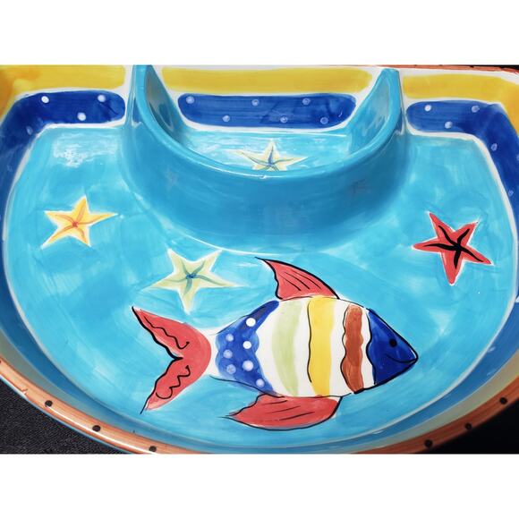 HausenWare Tropical Fish Ocean Appetizer Serving Bowl Platter Dish Chips Dip - Picture 3 of 10